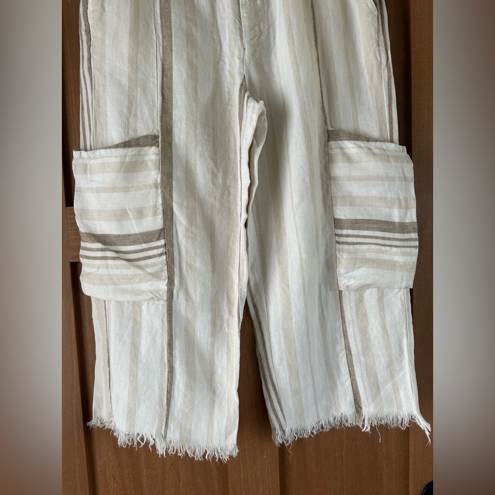 NWOT Free People Glory Days Striped 100% Linen Pants Frayed Hem size Small - Picture 3 of 16